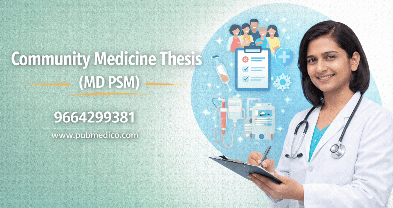 Medical professional with community medicine thesis and healthcare icons.